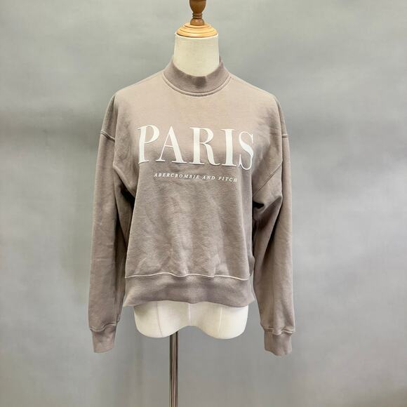 Abercrombie & Fitch Paris brown  graphic mock neck sweater Size Small - Picture 1 of 16